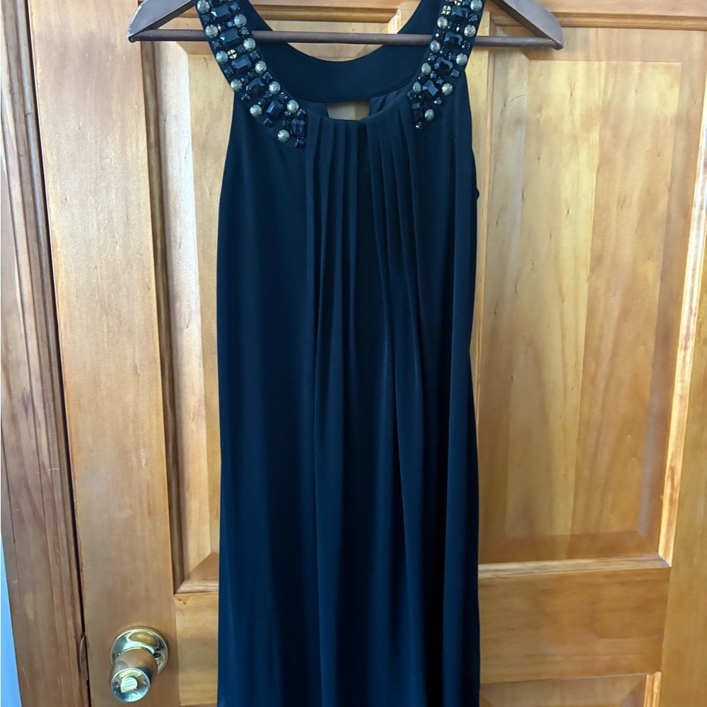 Chic Black Backless Dress with Beaded Neckline